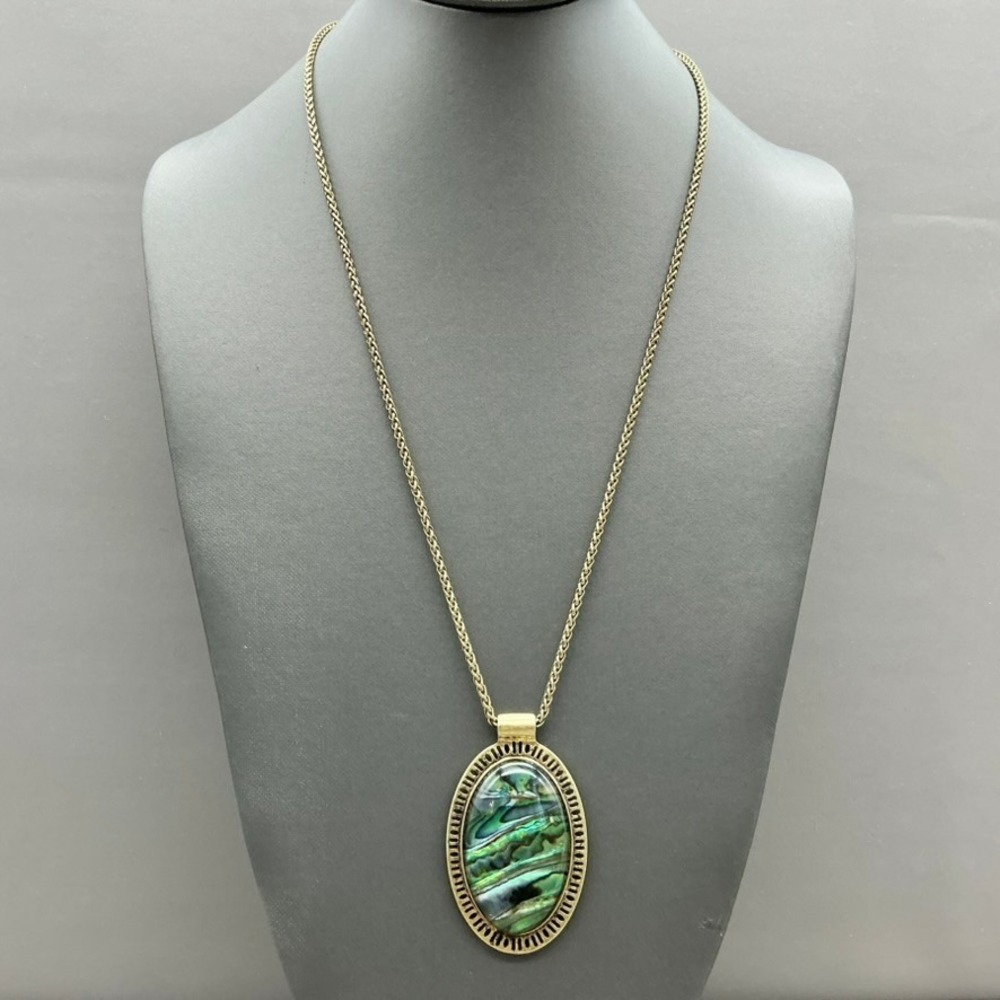 Lucky Brand Necklace Women Gold Abalone Shell Pendant Adjustable Wheat Chain